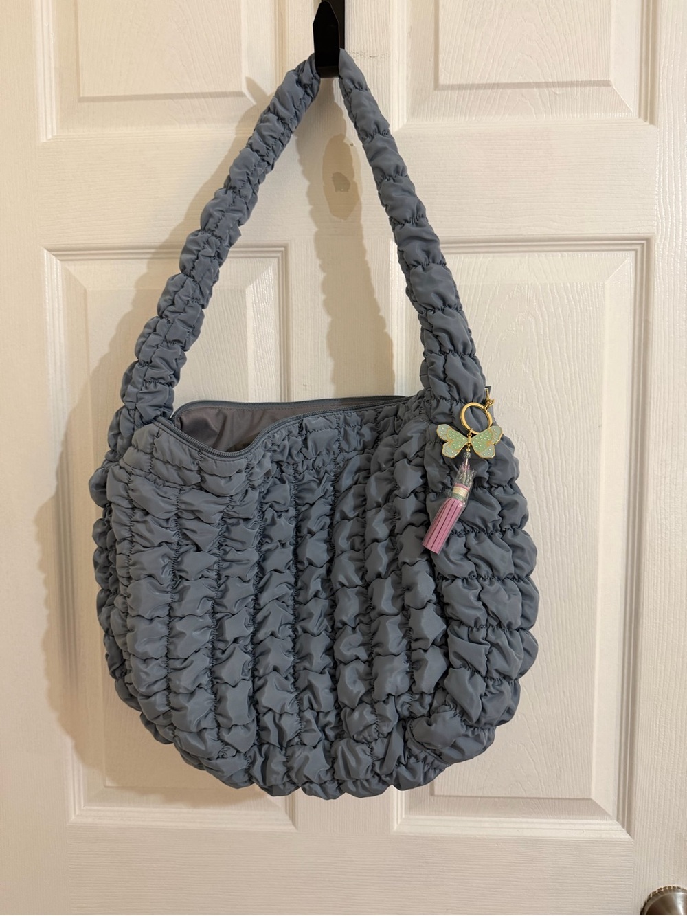 Quilted Puff Shoulder Bag in Slate Gray - Lightweight Everyday Tote